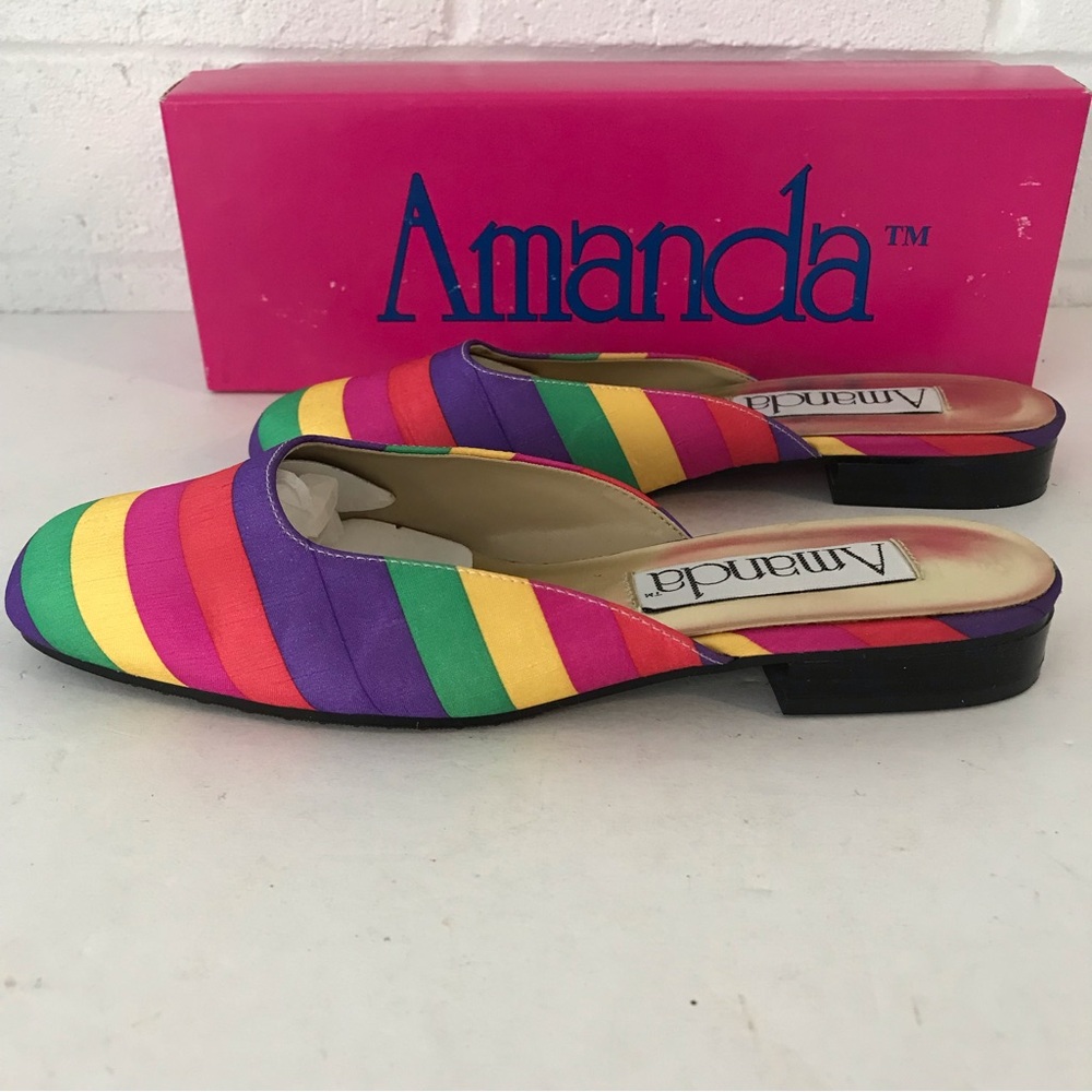 Amanda Womens Sandals Shoes Red Yellow Multi Colored Closed Toe Slip On Sz 7m